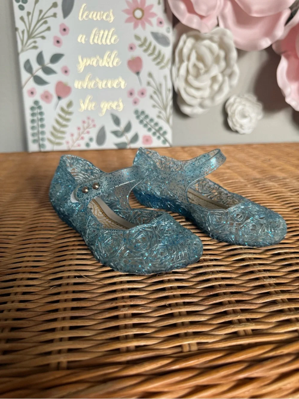 Amazon Girls' Sparkly Blue Jelly Mary Jane Sandals
